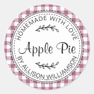 Rustic Homemade Apple Pie Plum Purple Check Classic Round Sticker