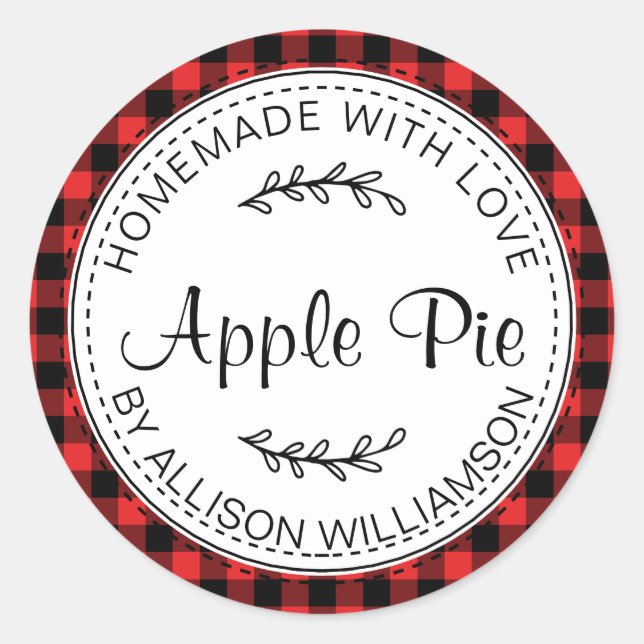 Rustic Homemade Apple Pie Red Black Plaid Classic Round Sticker (Front)