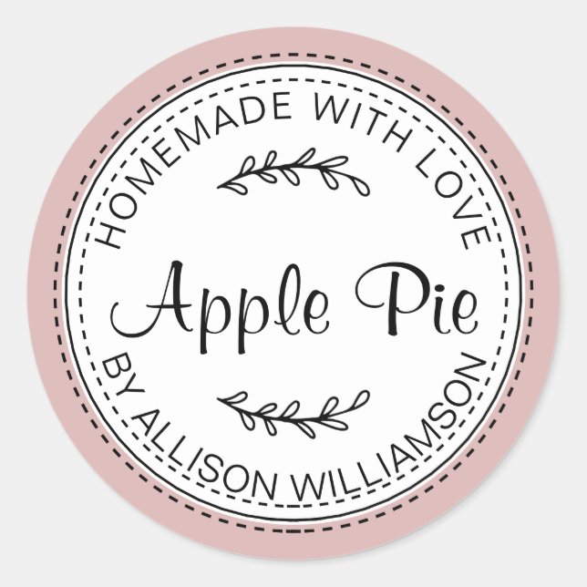 Rustic Homemade Apple Pie Silver Pink Classic Round Sticker (Front)