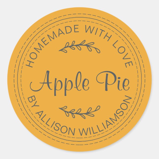 Rustic Homemade Baked Goods Apple Mellow Yellow Classic Round Sticker (Front)