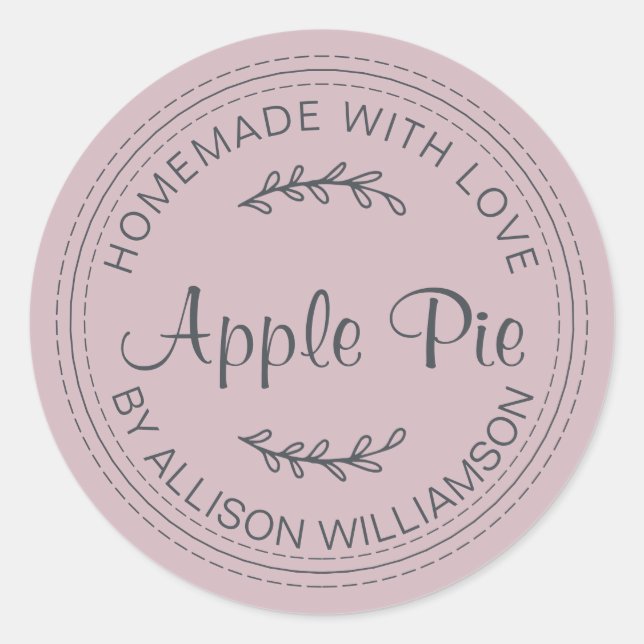 Rustic Homemade Baked Goods Apple Pastel Purple Classic Round Sticker (Front)