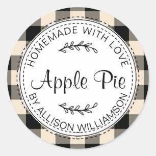 Rustic Homemade Baked Goods Apple Pie Black Check Classic Round Sticker