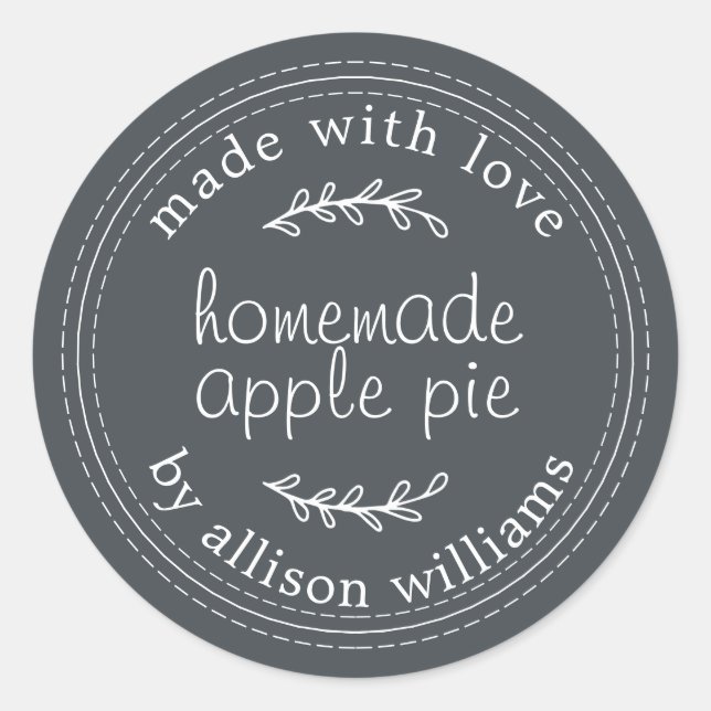Rustic Homemade Baked Goods Apple Pie Black Classic Round Sticker (Front)