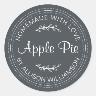 Rustic Homemade Baked Goods Apple Pie Black White Classic Round Sticker