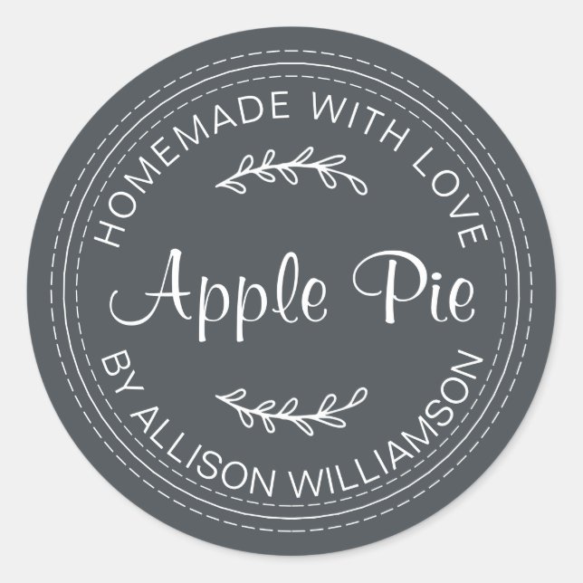 Rustic Homemade Baked Goods Apple Pie Black White Classic Round Sticker (Front)