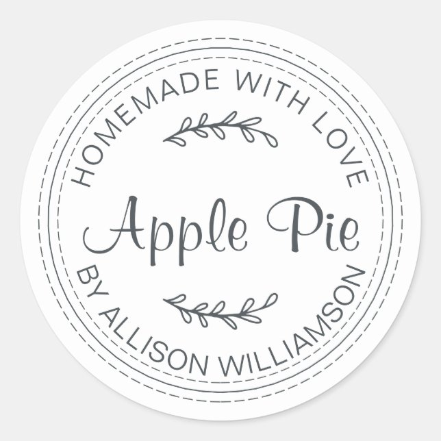 Rustic Homemade Baked Goods Apple Pie Black White Classic Round Sticker (Front)