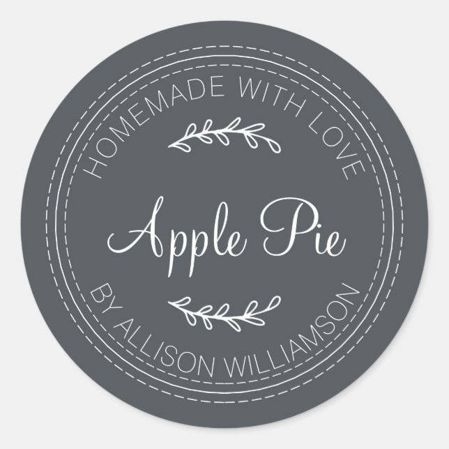 Rustic Homemade Baked Goods Apple Pie Black White Classic Round Sticker (Front)
