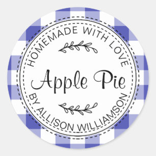 Rustic Homemade Baked Goods Apple Pie Blue Check Classic Round Sticker