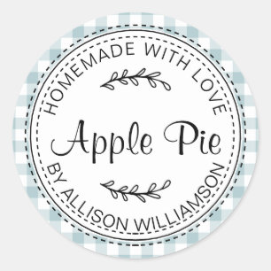 Rustic Homemade Baked Goods Apple Pie Blue Check Classic Round Sticker