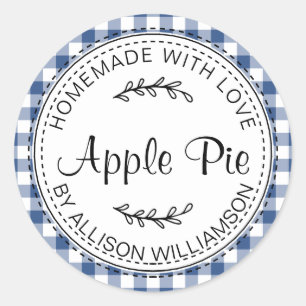 Rustic Homemade Baked Goods Apple Pie Blue Check Classic Round Sticker