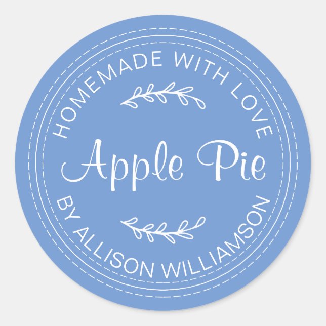 Rustic Homemade Baked Goods Apple Pie Blue Classic Round Sticker (Front)