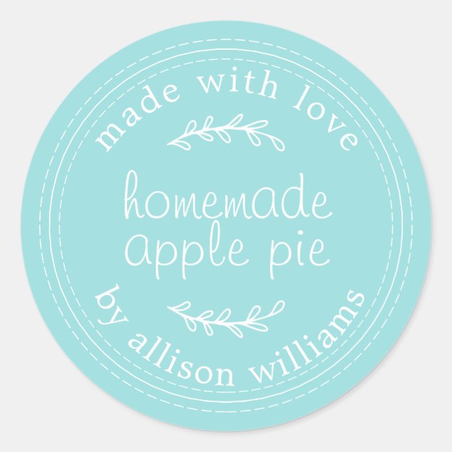Rustic Homemade Baked Goods Apple Pie Blue Classic Round Sticker (Front)