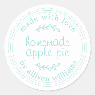 Rustic Homemade Baked Goods Apple Pie Blue White Classic Round Sticker