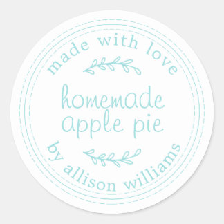 Rustic Homemade Baked Goods Apple Pie Blue White Classic Round Sticker