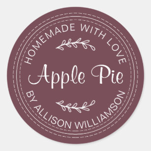 Rustic Homemade Baked Goods Apple Pie Burgundy Classic Round Sticker
