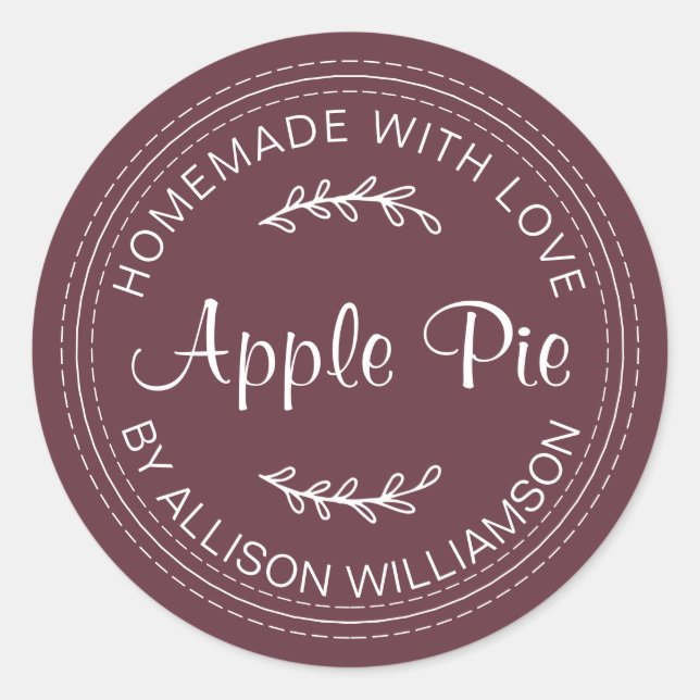 Rustic Homemade Baked Goods Apple Pie Burgundy Classic Round Sticker (Front)
