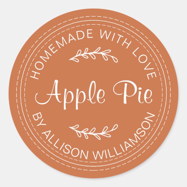 Rustic Homemade Baked Goods Apple Pie Burnt Orange Classic Round Sticker (Front)