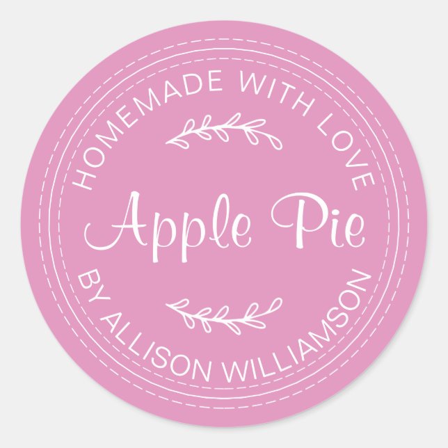 Rustic Homemade Baked Goods Apple Pie Fuchsia Pink Classic Round Sticker (Front)