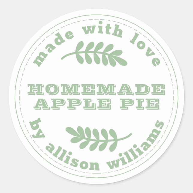Rustic Homemade Baked Goods Apple Pie Green Classic Round Sticker (Front)