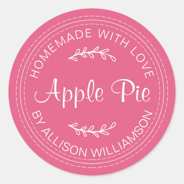 Rustic Homemade Baked Goods Apple Pie Hot Pink Classic Round Sticker (Front)