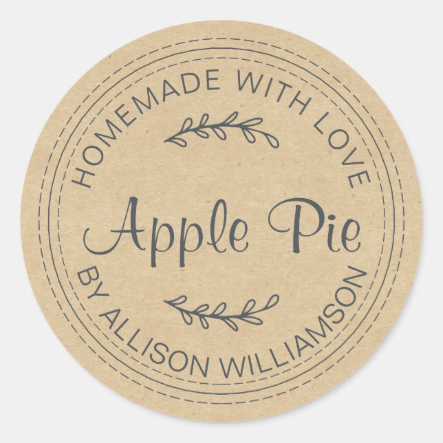 Rustic Homemade Baked Goods Apple Pie Kraft Paper Classic Round Sticker (Front)