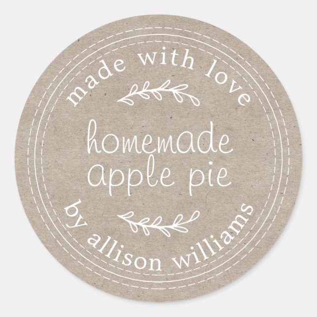 Rustic Homemade Baked Goods Apple Pie Kraft Paper Classic Round Sticker (Front)