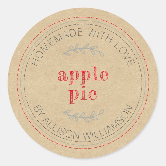 Rustic Homemade Baked Goods Apple Pie Kraft Paper Classic Round Sticker (Front)