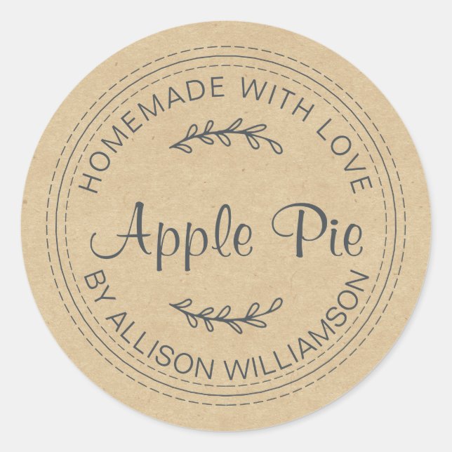 Rustic Homemade Baked Goods Apple Pie Kraft Paper Classic Round Sticker (Front)