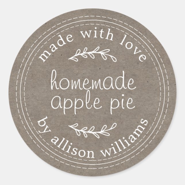Rustic Homemade Baked Goods Apple Pie Kraft Paper Classic Round Sticker (Front)