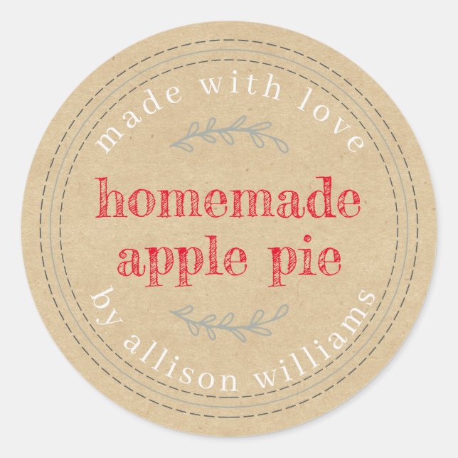 Rustic Homemade Baked Goods Apple Pie Kraft Paper Classic Round Sticker (Front)