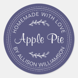 Rustic Homemade Baked Goods Apple Pie Navy Blue Classic Round Sticker