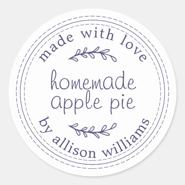 Rustic Homemade Baked Goods Apple Pie Navy Blue Classic Round Sticker (Front)