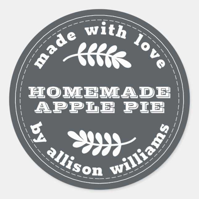 Rustic Homemade Baked Goods Apple Pie Off-Black Classic Round Sticker (Front)