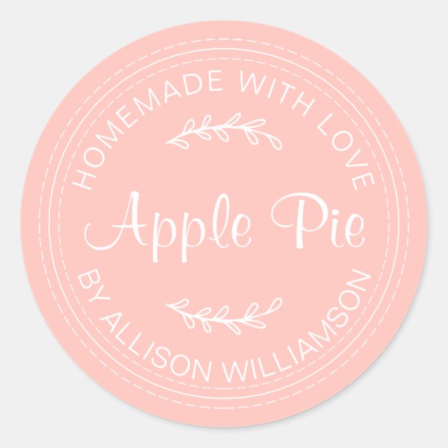Rustic Homemade Baked Goods Apple Pie Pastel Pink Classic Round Sticker (Front)