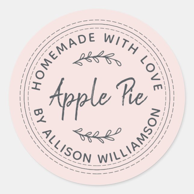 Rustic Homemade Baked Goods Apple Pie Pastel Pink  Classic Round Sticker (Front)