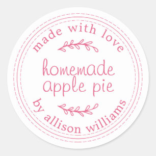 Rustic Homemade Baked Goods Apple Pie Pink White Classic Round Sticker