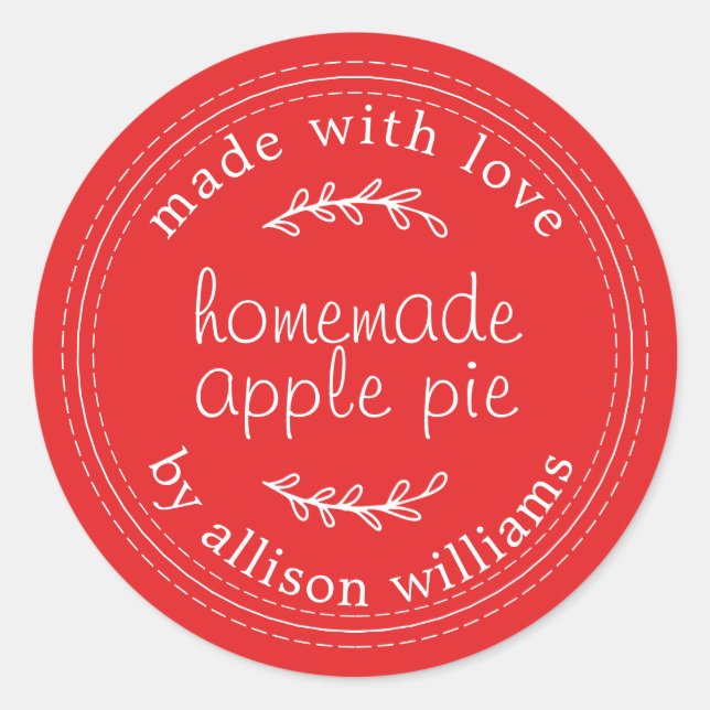 Rustic Homemade Baked Goods Apple Pie Red Classic Round Sticker (Front)