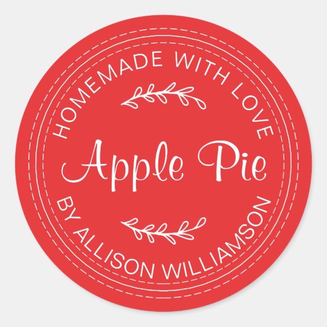 Rustic Homemade Baked Goods Apple Pie Red Classic Round Sticker (Front)