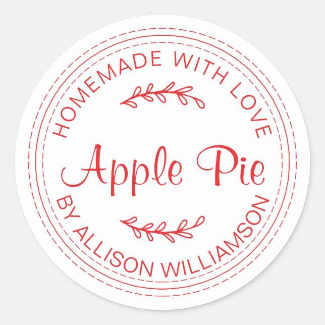 Rustic Homemade Baked Goods Apple Pie Red White Classic Round Sticker (Front)
