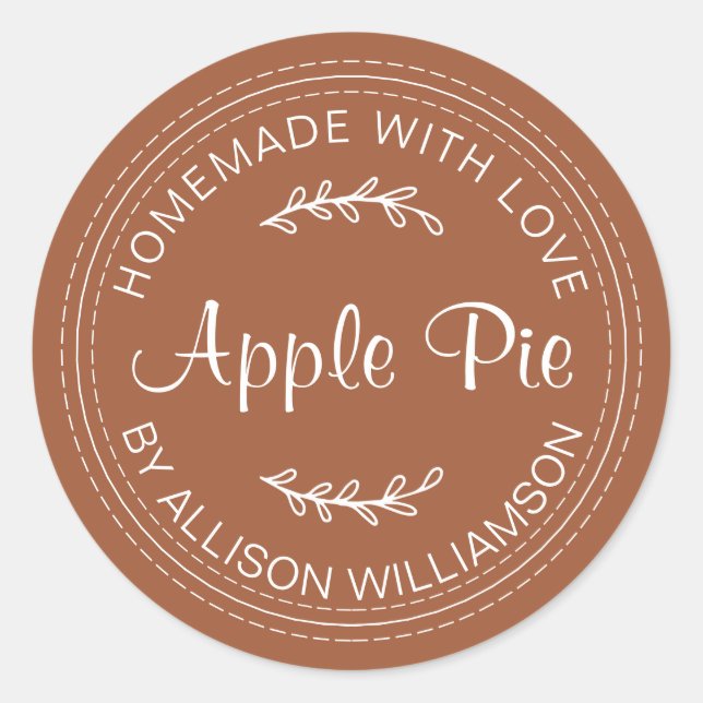 Rustic Homemade Baked Goods Apple Pie TerraCotta Classic Round Sticker (Front)