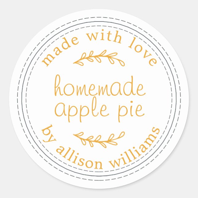 Rustic Homemade Baked Goods Apple Pie Yellow Classic Round Sticker (Front)