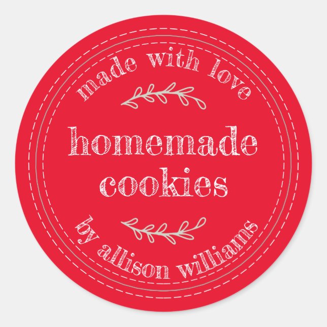 Rustic Homemade Baked Goods Cookies Red Classic Round Sticker (Front)