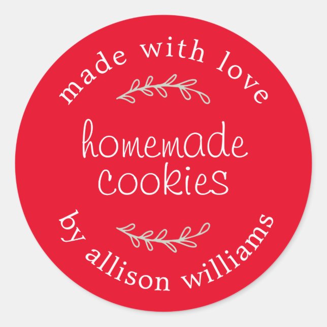 Rustic Homemade Baked Goods Cookies Red Classic Round Sticker (Front)