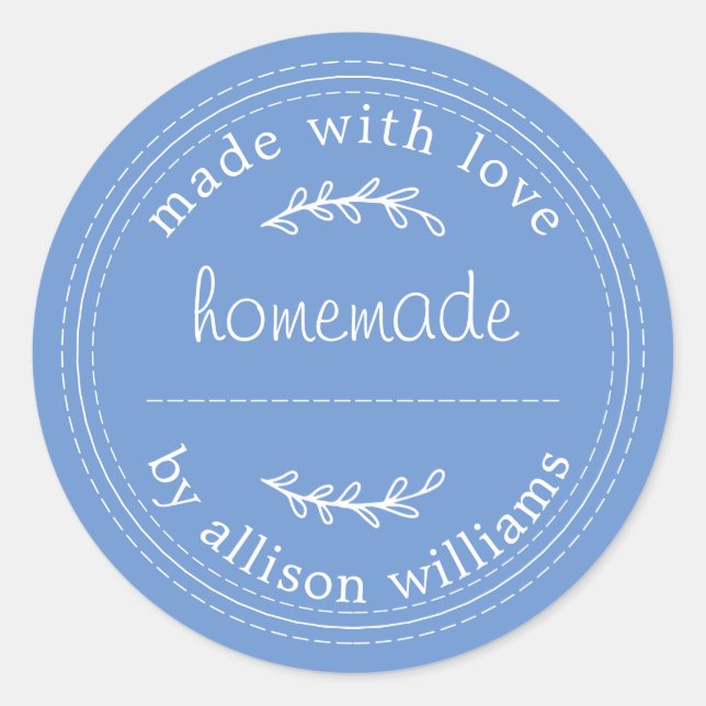 Rustic Homemade Baked Goods Jam Can Blue Classic Round Sticker (Front)
