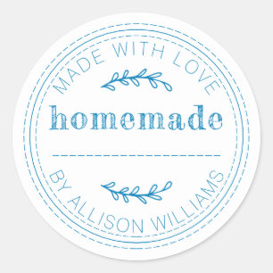 Rustic Homemade Baked Goods Jam Can Blue White Classic Round Sticker