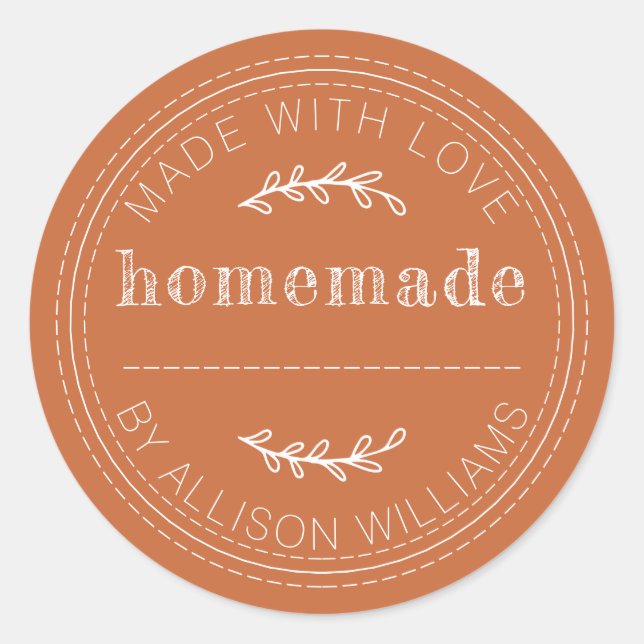Rustic Homemade Baked Goods Jam Can Burnt Orange Classic Round Sticker (Front)
