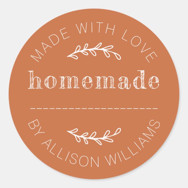 Rustic Homemade Baked Goods Jam Can Burnt Orange Classic Round Sticker (Front)
