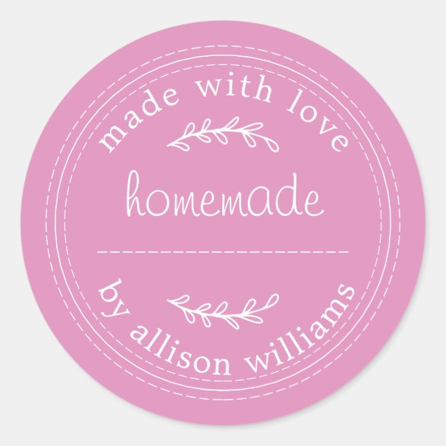 Rustic Homemade Baked Goods Jam Can Fuchsia Pink Classic Round Sticker (Front)