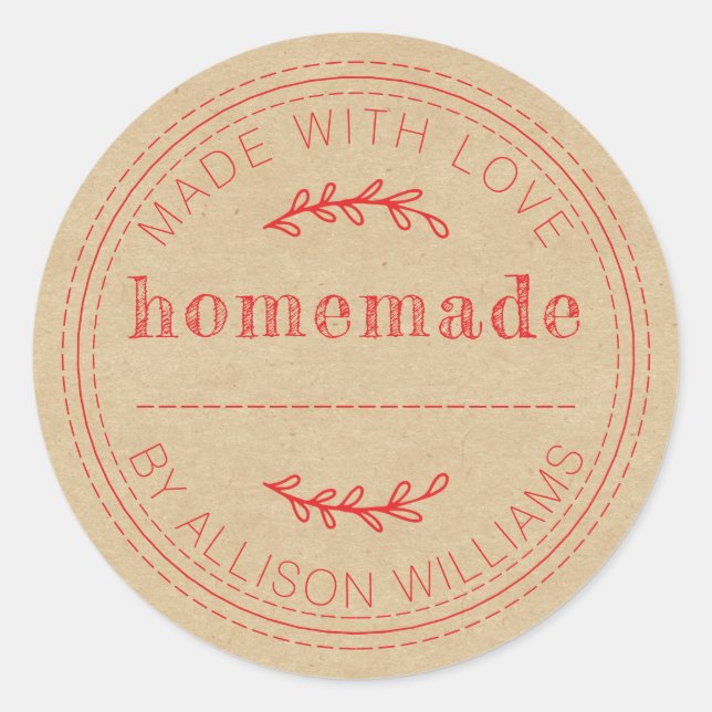 Rustic Homemade Baked Goods Jam Can Kraft Paper Classic Round Sticker (Front)