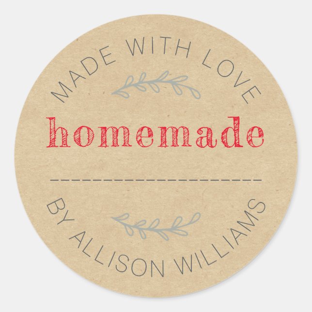 Rustic Homemade Baked Goods Jam Can Kraft Paper Classic Round Sticker (Front)